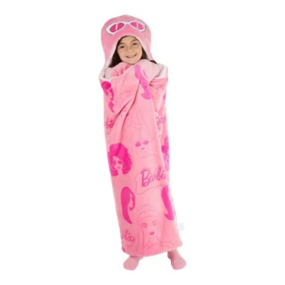 Barbie 40x50 Hooded Throw, Plush with Sherpa Lining